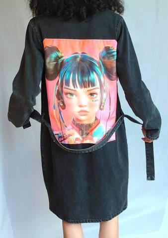 Veste en jean upcycl�e Double bun