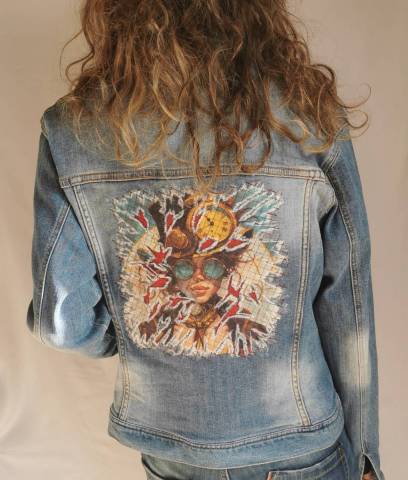 Veste en jean upcycl�e back boro